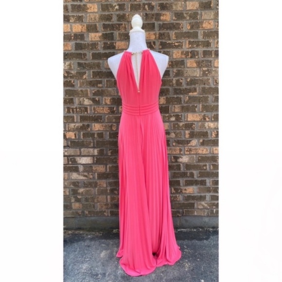 Eliza J Pink Maxi Dress Formal Pleated Gold Halter Size 6 Wedding Guest Cocktail - Picture 6 of 6